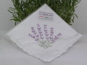 Linen Hankerchief embroidered with Lavender Flower design