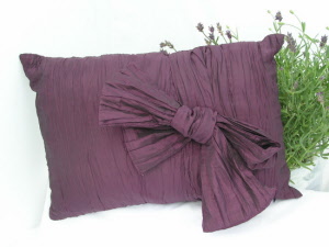 Aubergine with Bow Cushion with added lavender 