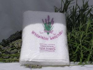 Embroidered Tea Towel with Whitstable Lavender motif 