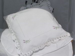 Lavender Fragranced Linen Cushion - embroidered with Lavender Flowers